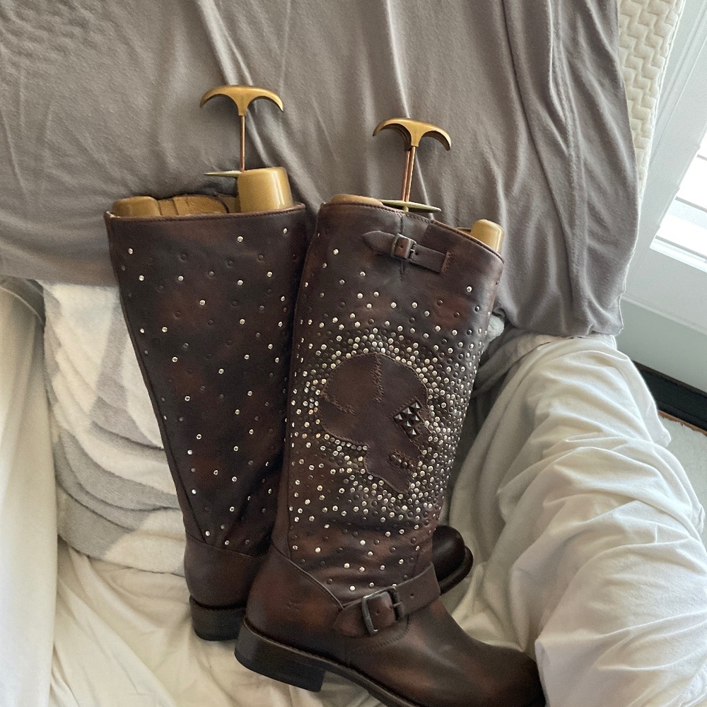 Frye company brown studded boots